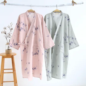 Šanhajas Stāsts Vīrieši Sievietes Kokvilnas Kimono Peldmētelis ar Kabatām Drēbes Bambusa Iespiesti Sleepwear Vannas Drēbes Par Pāris