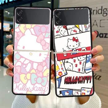 Melns Grūti Case For Samsung Galaxy Z Flip 3 5G Kritienu Novēršanai Tālruņa Vāciņu ZFlip3 Gadījumos, Triecienizturīgs Luksusa Būtiska Hello Kitty Sac