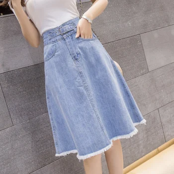 Brīvs Gadījuma Y2k Džinsa Svārki Ceļa Garums Sieviešu Svārki Kawaii Apģērbu Zilā Korejas Modes Harajuku Vintage Japāna