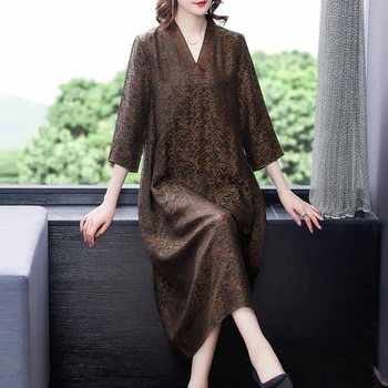 Vasarā Jaunu Kleitu Sievietēm Zaudēt Modes V Kakla Leopard Print Drēbes Vestidos Elegantes Para Mujer Vintage Garās Kleitas