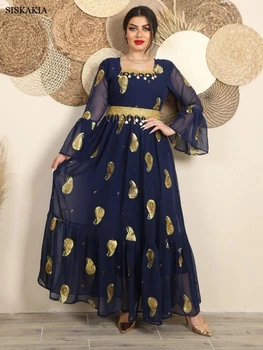 Musulmaņu Modes Kleita Izlīdzināšanu Šifona Piedurknēm Sequined Izšūti Siksnas Kaftan Dubaija Turcija Kleitas Sievietēm Islāma Godu Abaya
