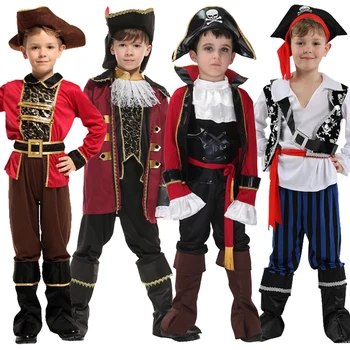 Halloween Pirātu Kapteinis ar Apaviem Vāciņu, Cepure, Josta Cosplay Kostīmi Zēns Meitenes Ziemassvētku Puse Masku Ieroču Nav