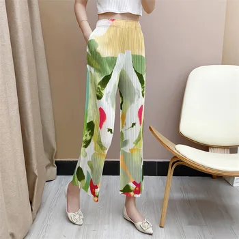 Japāņu dizainera vasarā jaunu kroku bikses sieviešu modes gadījuma vaļīgas bikses iespiesti deviņu punktu bikses
