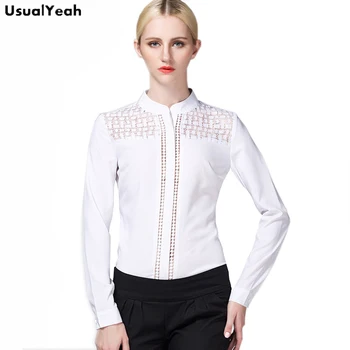 UsualYeah Jaunā Sieviešu Modes OLA Ķermeņa Blūze, Krekls ar garām Piedurknēm Baltā Mežģīņu darba Apģērbi blusas femininas S-XXL SY0327