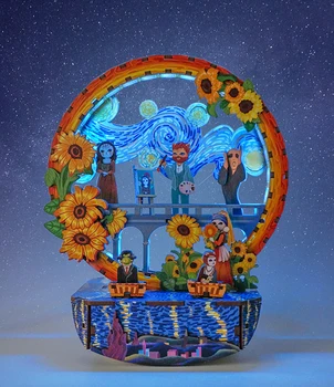 DIY Roku darbs Miniatūras Van Goga Starry Sky Nakts Gaisma Komplektu Dzīvnieku, Zooloģiskā dārza Apgaismojums Rotaļlietas Elektronisko Samontēti Modeli Meitene Dāvanas