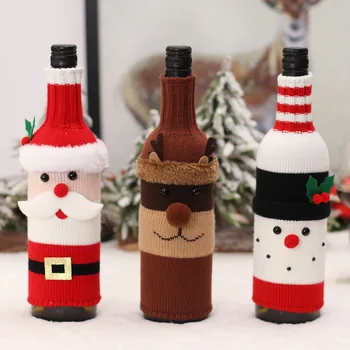 Ziemassvētku Adīt Vīna Pudeles Vāciņa Kopums Santa Claus, Sniegavīrs Elk Radošo Vīna Soma Virtuves Decoration, par Jaunā Gada, Ziemassvētku Vakariņas Puse