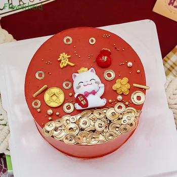 5-gabals Jaunā Gada Svētku Laimīgs Kaķis Lelle Rotājumi Laimi Zelta Monētas Laimīgs Soma Jaunais Gads Cake Decoration Piegādes Kūka Topper