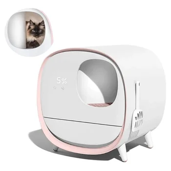 Pilnībā Slēgtas Kaķu Tualetes Pakaišu Kaste ar Vāku Dezodorants Tualetes Mācību Komplektu Smart Automātiskā Kaķēns Pet Smilšu Kaste Lāpstu Mašīna