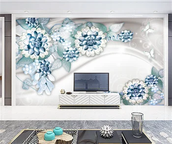Ziemeļvalstu vienkāršs un elegants, vienkāršs trīsdimensiju rotaslietas, ziedu fonā sienas gleznojums mājās apdare tapetes