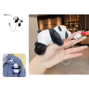 Izturīgs Panda Drēbes Pin Pūkains Metāla Drēbju Pin Panda Plīša Lelle Broša