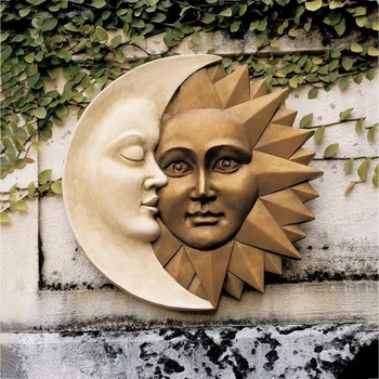 Saule Un Mēness Sienas Skulptūru Debess Ikonas Astronomijas Dārza Dekori Āra Saules Ķērājs Vintage Mājas Dekoru, Rotājumu