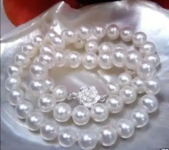 2014. gada jauno modes burvīgs 8-9mm Balts Akoya Kultivētās Pērles Kaklarota 17