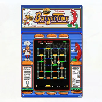 Burger Laiks Vintage Video Spēles, Metāla, Skārda Zīme Metāla Plakātu Sienas Plāksne Sienas Dekoru, Bārs, Krogs, Klubs Plāksne Cilvēks Ala Dzelzs Krāsošana