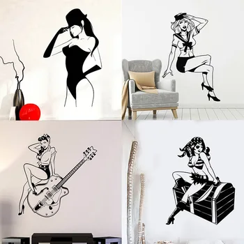 Vinila Sienas Decal Hot Sexy Sieviete Vienotu Meitene Pin Up Retro Stila Uzlīmes, Dekori Mājas Telpu Interjera Dizaina Mākslas Murals
