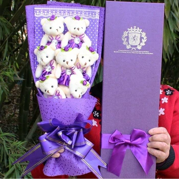 Gudrs Purpura ziepes, puķu karikatūra plīša plastmasas pušķis Valentīna Dienā, dzimšanas diena Dāvanas, skaistu ziedu