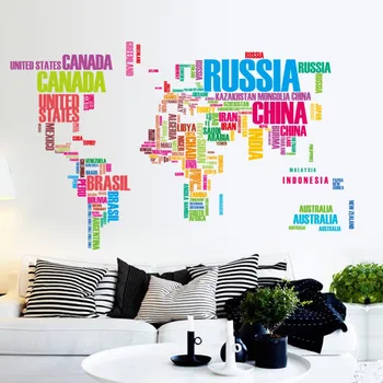 liela pasaules karte pie sienas uzlīmes sākotnējā zooyoo95ab radošo vēstules kartes sienu mākslas guļamistabu mājas rotājumi, sienas uzlīmes plakāts