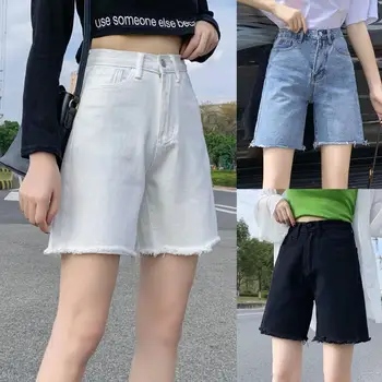 Vasaras Modes Sieviešu Bikses tīrtoņa Krāsu Augsts Viduklis Kabatas Džinsa Taisni Īsās Bikses Šorti Sieviešu Streetwear Ikdienas Dzīvē