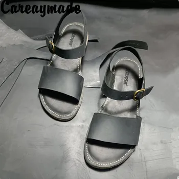 Careaymade-100% Īsta āda augstas kvalitātes dzīvoklis sieviešu kurpes mākslas Retro mazākumtautību personības plakandibena atdzist vasaras sandales