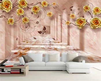 Beibehang 3d Tapetes Stereo Kosmosa Golden Rose Romantiska TV Dīvāns Fona Sienas Dzīvojamā Istabā, Guļamistabā, tapetes papel de parede