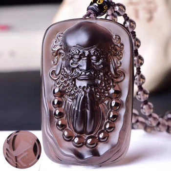 Elegants Ledus obsidian Kulons Bodhidharma ' Amulet Ar Mala Pērlīšu Kaklarota Karājas kritums talismans