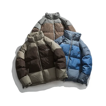 Ir 2021. ziemas jauno modes kontrasta krāsu kokvilnas izšūšanas-polsterēta jaka vīriešiem