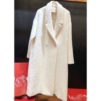 akciju skaidrs, Elegants Balts Mākslīgās Zelta Ūdeļu Kašmira Apģērbs Sieviešu Rudens Mīksti Mākslīgās Ūdeļu Outwears Labas Kvalitātes Apģērbi
