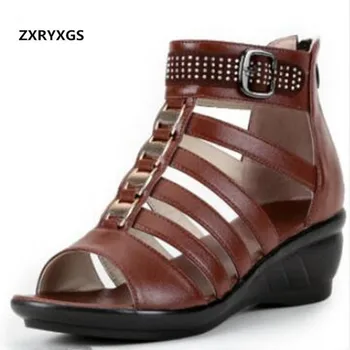 ZXRYXGS Zīmolu Apavi Ikdienas Apavi Vasaras Sieviešu Sandales Plus Lieluma 2022 Jaunu Rhinestone Nekustamā Ādas Kurpes Sieviete Modes Sandales