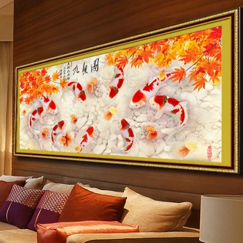 Dimanta Izšuvumi Mozaīkas Glezna Krustdūrienā Pilna Kārtas Urbt Kļavu 9 karpu dzimtas zivis Liela Glezna DIY 5D/3D Pārdošanas Apdare Dāvanu