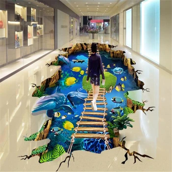 beibehang Jūras Delfīnu, Kāpnes, Foto Tapetes Dzīvojamā Istaba Guļamistaba Vannas istaba pašlīmējošus Grīdas 3D Sienas tapešu papel sienas
