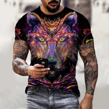Vasaras Vīriešu un Sieviešu Tīģeris, Lauva 3D Iespiests T-Krekls Modes Apaļu Kakla Īsām Piedurknēm Streetwear Hip Hop T-Krekls