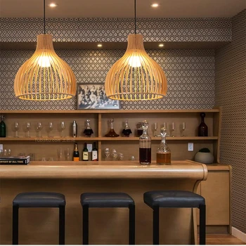 Āzijas Stila Koka dekors Gaismas Koka Kulons Lampas Koka Lustras Gaismas E27 LED Apgaismojums Dzīvojamā Istabā, Virtuvē, Viesnīca Projektu
