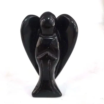 Dabas Cirsts Black Obsidian Gem Akmens Miera sargeņģelis Figūriņas Reiki Čakru Dziedināšanas Kristāla Statujas, 3 collu Akmens Dekori XY