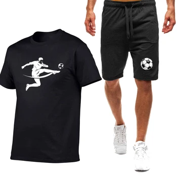 Vasaras Populārākajiem Cieto Kokvilnas T-Krekls + Sporta Bikses Augstas Kvalitātes Tīras Kokvilnas T-Krekls Darbojas Tērpi Iespiesti Futbola Gadījuma Bikses