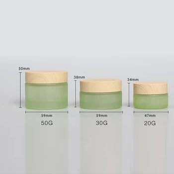 Pārdošanā arī kosmētikas krējuma burku stikla 50g, 1.7 oz zaļās kosmētikas iepakojuma BB/nakts krēms ar dzeltena koka vāku
