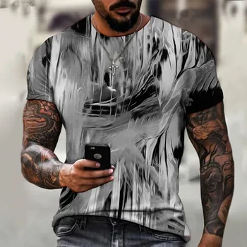 Vasaras retro melnā un baltā jautri tintes 3D drukāšanas grafiskais T-krekls vīriešu Eiropas un Amerikas stilu gadījuma T-krekls top