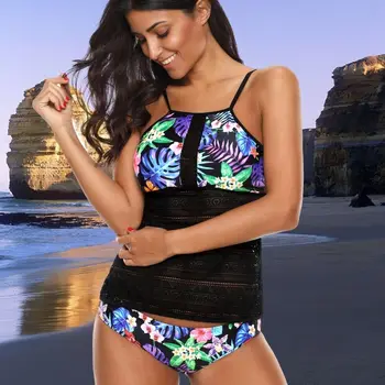 Sieviete, Seksīga Tropu Tankini Cyper Psychedelic Magic Lapas Konservatīvu Beachwear Uzstādīt Retro 2 Gabali