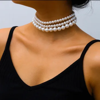 Daudzslāņu Imitācija Pērle sānslīdi kaklasaite Kaklarotas Modes Vienkārši, Chocker Apkakles Sievietes kaklarota Rotaslietas puse Dāvanas