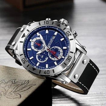 Hronogrāfs Quarz Uhren für Männer Top Marke Luxus MEGIR Blau Männer Sporta Uhr Uhr Relogio Masculino Montre Homme Stunde Zeit