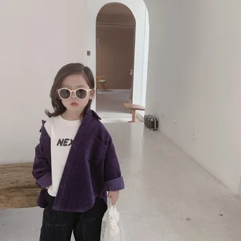 Ir 2021. pavasara jaunu korejiešu bērnu valkāt vaļēju mēteli bērnu Velveta krekls maz meiteņu apģērbs bērniem jakas meitenēm