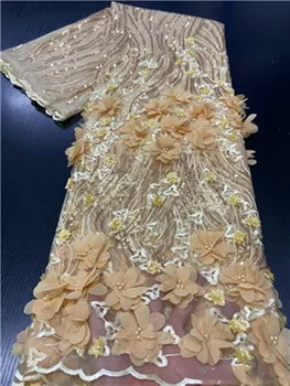 Skaisti 3D ziedu Izšuvumi Auduma ar vizuļi franču Tilla neto mežģīnes Nigērija Mežģīnes, Vakara Kleitas, Kāzu kleitu puse