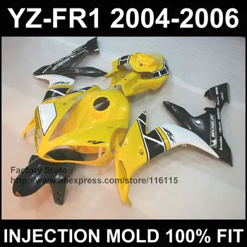 MOTOMARTS 100% tiesības dzeltena melna virsbūves, par YAMAHA YZF R1 pārsegi 2004 2005 2006 YZF1000 1 YZFR 04 05 06 aptecētājs Pilna iešpricē