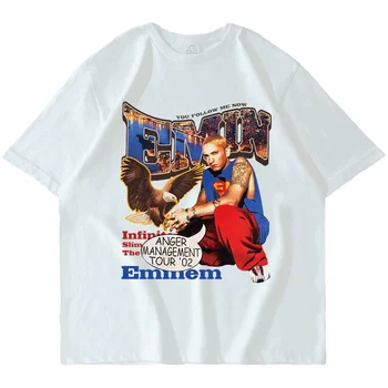 Reperis Eminem Dusmas Vadības Tour T Krekli, Sieviešu un Vīriešu 90s Vintage Modes Grafiskais Īsām Piedurknēm Tees Kokvilnas Hip Hop T-krekls