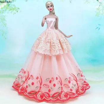 Gaiši Rozā Mežģīņu Kāzu Kleita Barbie Lelle, Apģērbs, Drēbes Princess Puse Kleita 1/6 BJD Namiņš Piederumi Bērniem Rotaļlietas