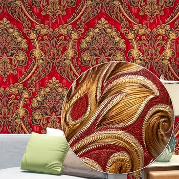 3d Gofrēts Eiropas Ziedu Tapetes Fona Sienas Elegants Dzīvojamā Istaba Guļamistaba Zelta Sarkanu Ziedu Tapetes, Mājas Apdare