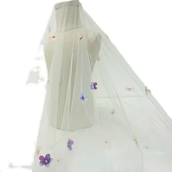 Jaunā baltā acs mežģīnes 3D butterfly ziedu apģērbu audums kāzu plīvurs, kleita, bērnu apģērbs, svārki auduma X1116