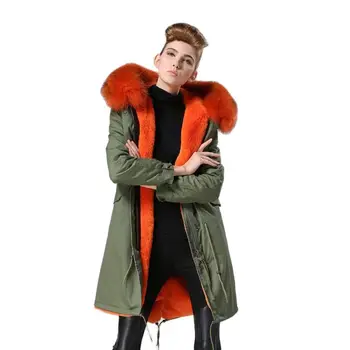 Skaista Oranža modes lēti spilgti oranžā ilgi stila ziemas jenots kažokādas mētelis,Mr&kundzei ilgi stila kažokādas jaka vairumtirdzniecība