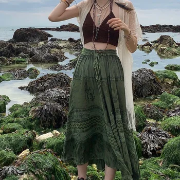 Elastīga Vidukļa Svārki Sievietēm Boho beach Poliestera zaļā Ziedu Drukāt Vasarā Ilgi Svārki, Dāmas Sieviešu Ikdienas Maxi falda y2k