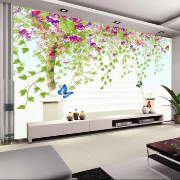 beibehang Custom tapetes, 3d papel de parede sienas ar roku apgleznotus romantisku ziedu, tauriņu, kāpņu pakāpieni cietā mūra sienas, papīra