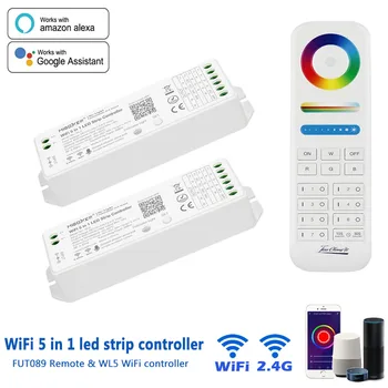 Miboxer WL5 WiFi 5 in 1 LED Lentes Kontrolieris ar FUT089 Tālvadības RGBW RGB+PKT Led Lentes 2.4 G Tālvadības WiFi APP Balss Vadība