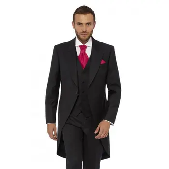 Rīta Puse Melna Tailcoat Vīriešu Uzvalki, Kāzu Pasūtījuma Līgavainis Tuxedos Cilvēks Bleizeri 3Piece Terno Masculino Kostīmu Homme